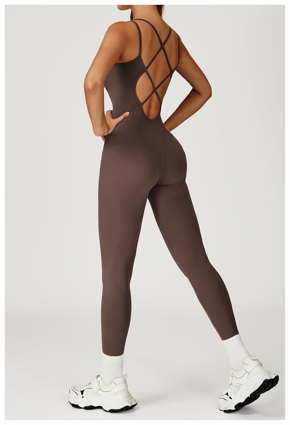 Nude Feel Jumpsuit Cross Back One Piece